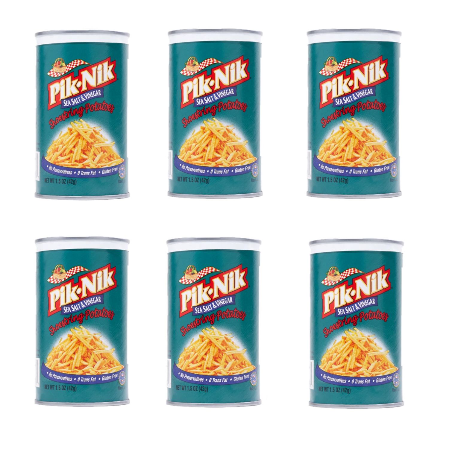 Picnic Foods Shoestring Potato Crisps - Sea Salt and Vinegar - Pack of 6 - Delicious Shoestring Potato Snacks - Great for Snacking or for Lunches - Share with Friends