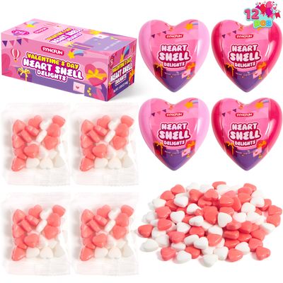 SYNCFUN 12PCS Valentine Heart Candy, Individually Wrapped Heart Shell Hard Candy, Valentine&#39;s Day Snacks Tiny Candy for Valentine, Party Favor, Holiday Reward Prizes
