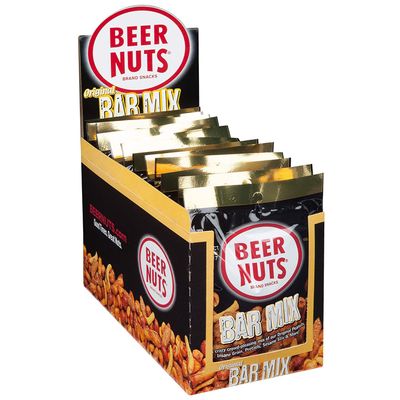 BEER NUTS Original Bar Mix - Pretzels, Cheese Stix, Sesame Stix, Insane Grain - Individual Bags 12 Pack Box - 1.9oz Each Bag