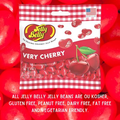 Red Jelly Beans Cherry Flavored Chewy Candies, Juicy Fruit Flavored Shareable Candy, On The Go Snack, Pack of 3