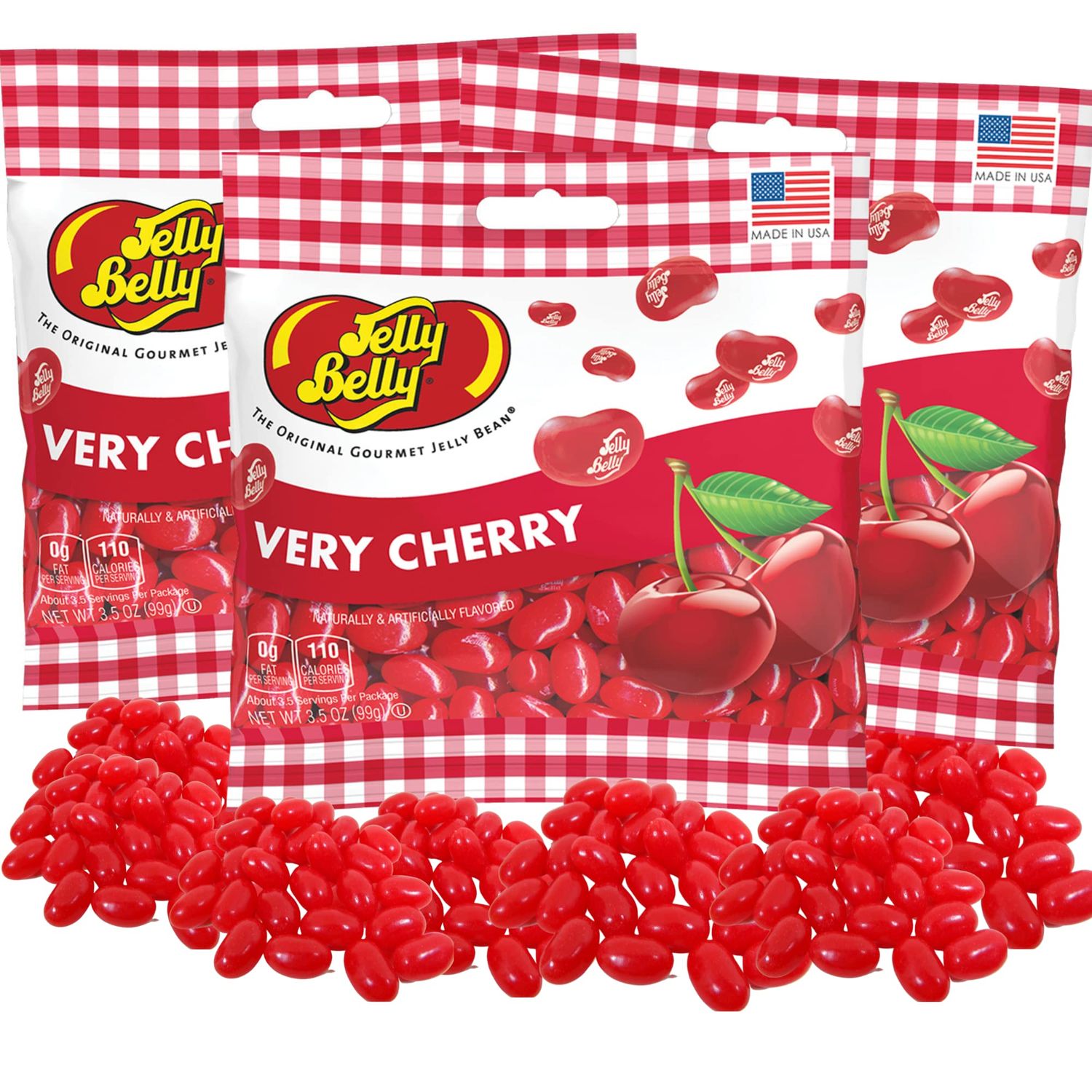 Red Jelly Beans Cherry Flavored Chewy Candies, Juicy Fruit Flavored Shareable Candy, On The Go Snack, Pack of 3