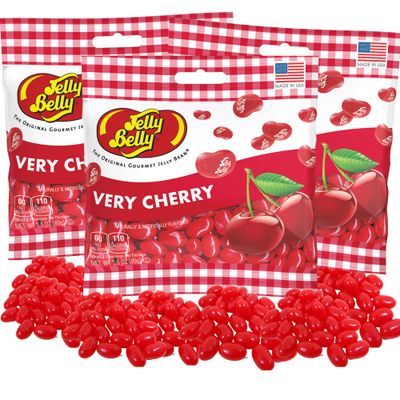 Red Jelly Beans Cherry Flavored Chewy Candies, Juicy Fruit Flavored Shareable Candy, On The Go Snack, Pack of 3