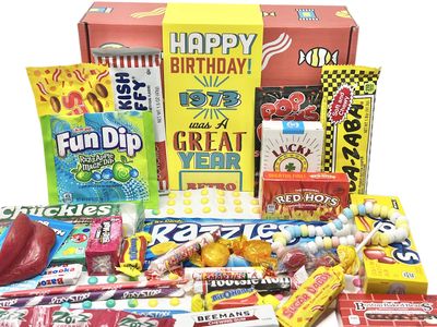 RETRO CANDY YUM  1973 52nd Birthday Gift Box Mix Nostalgic Candy from Childhood for 52 Year Old Man or Woman Born 1973 Jr