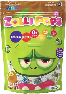 Zollipops Caramel &amp; Green Apple, 10.4oz, Sugar-free, Allergy-free, Vegan, KETO &amp; Diabetic Friendly, Clean Teeth Candy