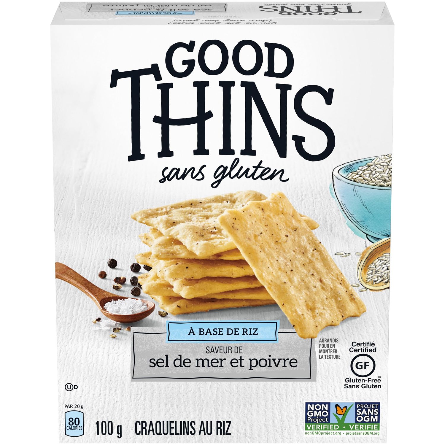 Good Thins, Gluten-Free Rice Crackers, Sea Salt &amp; Pepper Flavour, 100g3.5oz, (Imported from Canada)