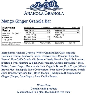 Anahola Granola Mango Ginger Bars, 8 Count