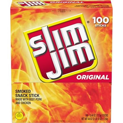 Slim Jim Smoked Meat Sticks, Original Flavor, 2g Protein Per Stick, Snack Size, 0.44 oz. (100 Count)