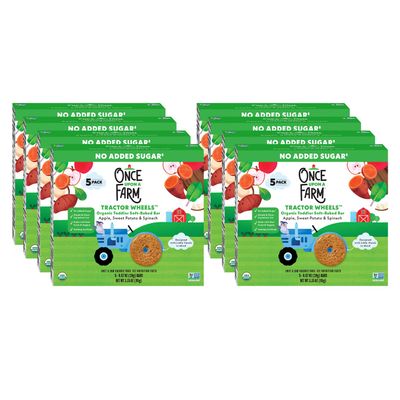 Once Upon a Farm Organic Tractor Wheels Toddler Bar, Apple, Sweet Potato &amp; Spinach | 8 Boxes, 40 Total Bars