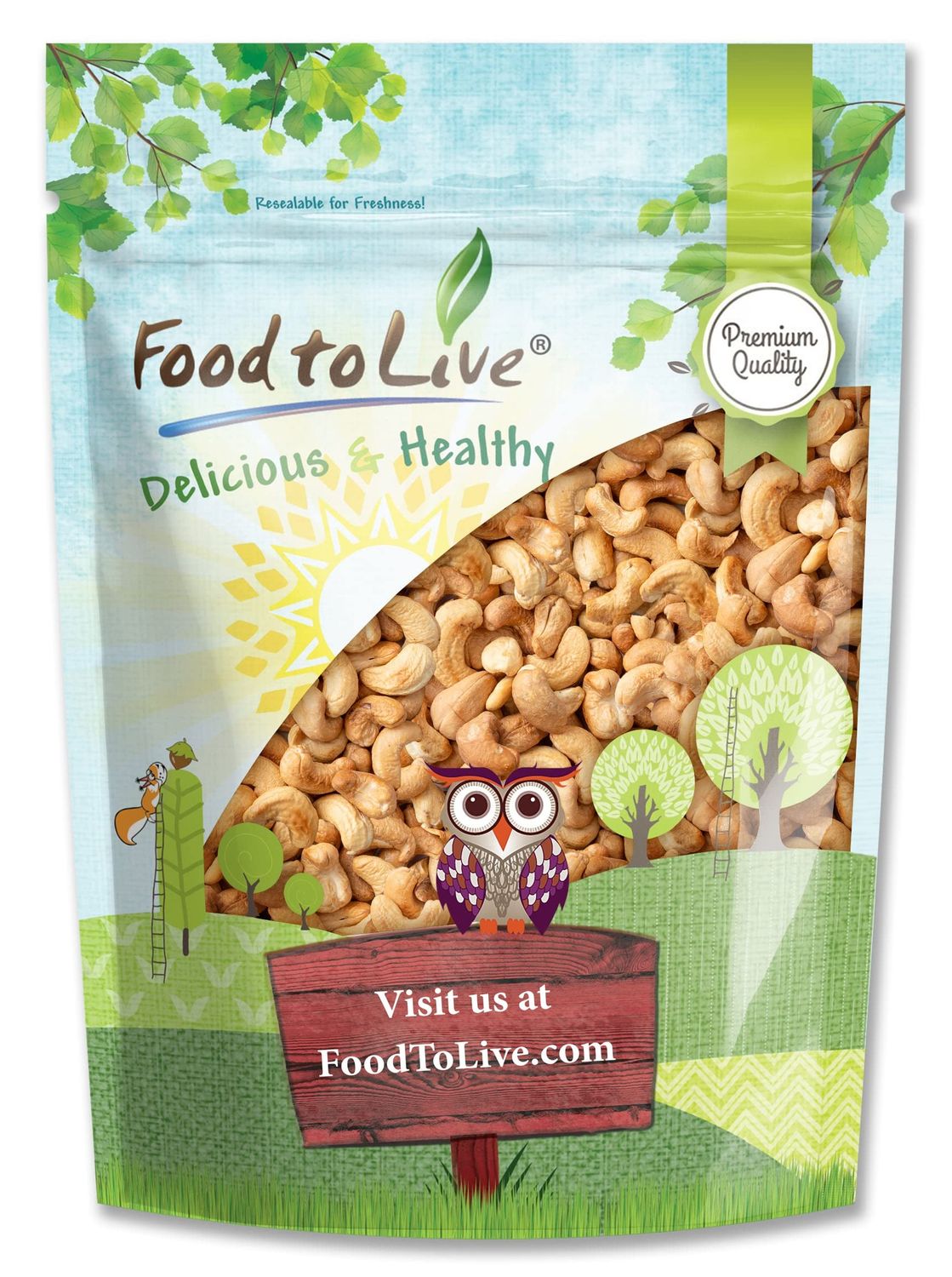Food to Live Dry Roasted Whole Cashews with Himalayan Salt, 1 Pound Oven Roasted Lightly Salted Fancy Nuts, No Oil Added, Vegan, Kosher, Bulk. Crunchy Texture. Great Snack