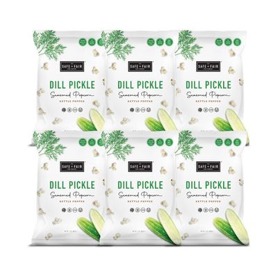 Safe  Fair Plant Based Gourmet Dill Pickle Seasoned Popcorn - Dill Pickle Seasoned Popcorn Non-GMO  Gluten Free  Vegan  Kosher Snacks (3 oz bag - 6 pack case)