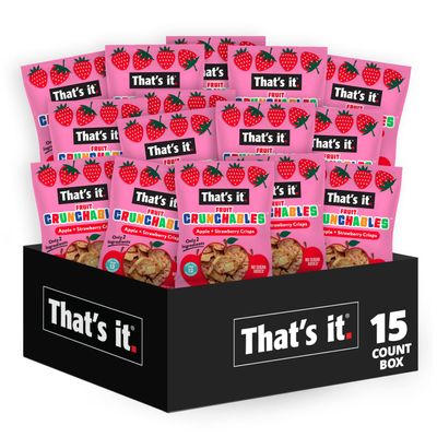 Thats it. Fruit Crunchables Apple  Strawberry Crisps, 15-Pack - 100% Real Fruit Snacks for Kids, Plant-Based, Non-GMO, Gluten-Free, No Sugar Added, Allergen-Free, Healthy Lunchbox Snack