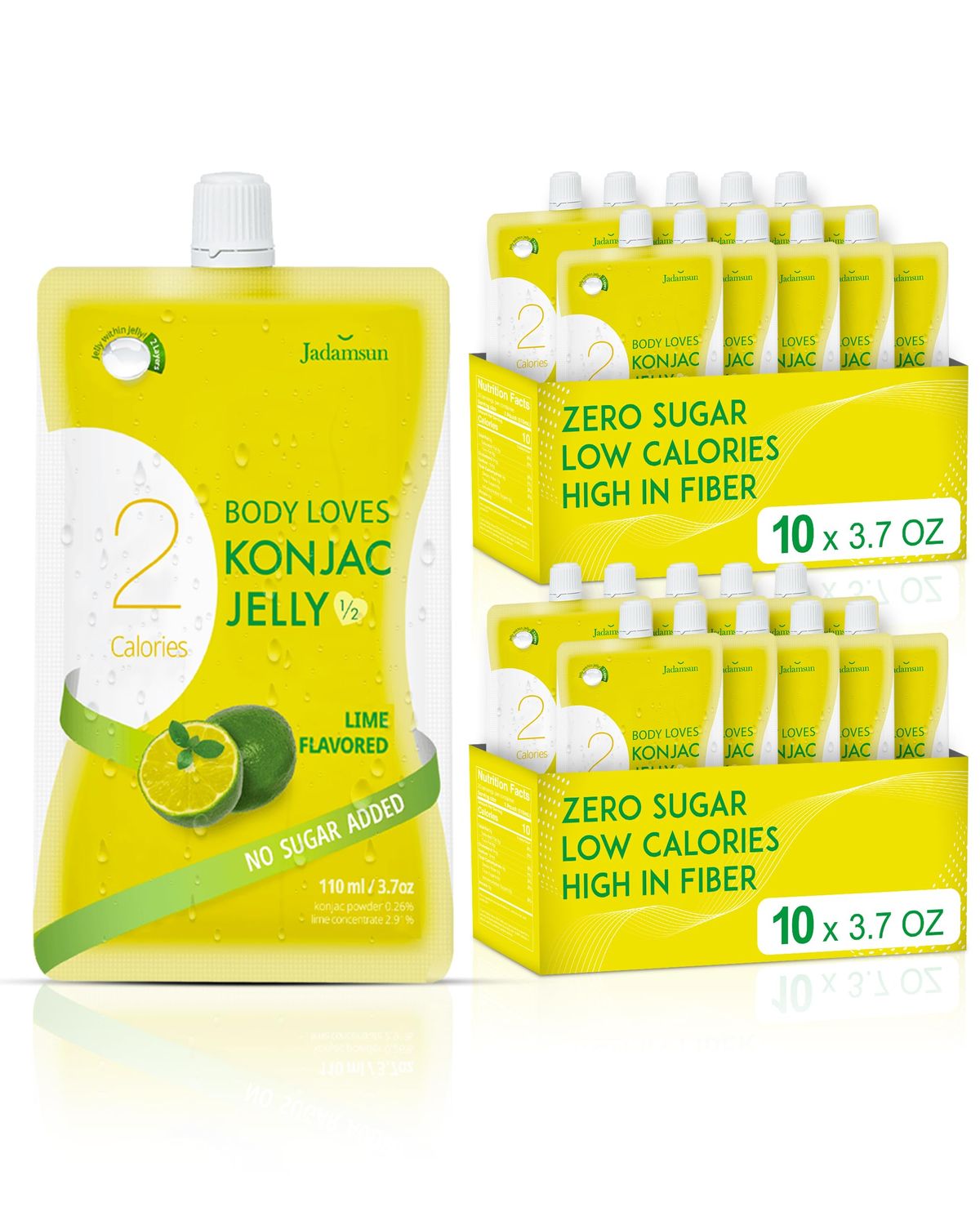 Jadamsun Konjac Jelly Pouches (Lime, 20 pcs) - Gluten-Free Drinkable Pouch, Healthy Korean Snacks, Low Calorie, Sugar-Free, Dietary Fiber