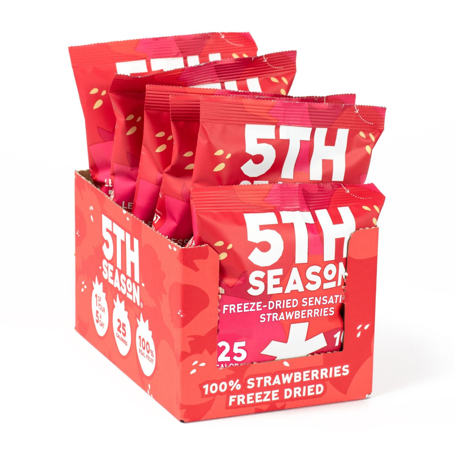 5th Season Freeze Dried Fruit Snacks- 100% Whole Strawberries, 25 Calories Per Bag (6 Pack, 80g each)
