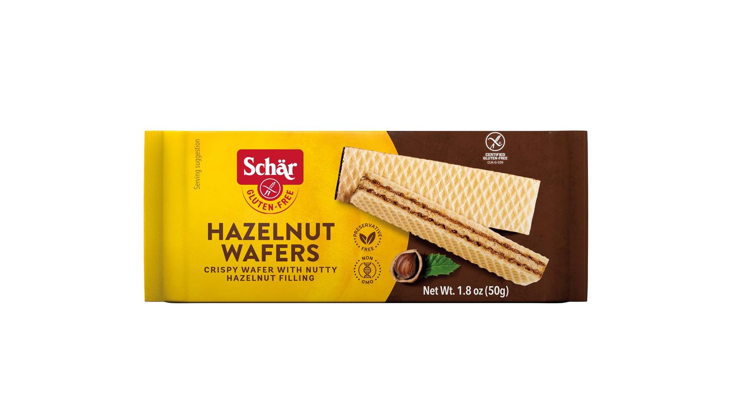 Schr Gluten-Free Hazelnut Wafers, 1.8oz, 20-Pack - Crisp Wafers with Creamy Hazelnut Filling, Non-GMO, No Preservatives, Perfect Snack or Treat