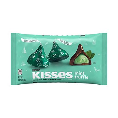 HERSHEY&#39;S KISSES Mint Truffle Flavored Dark Chocolate, Christmas Candy Bag, 9 oz
