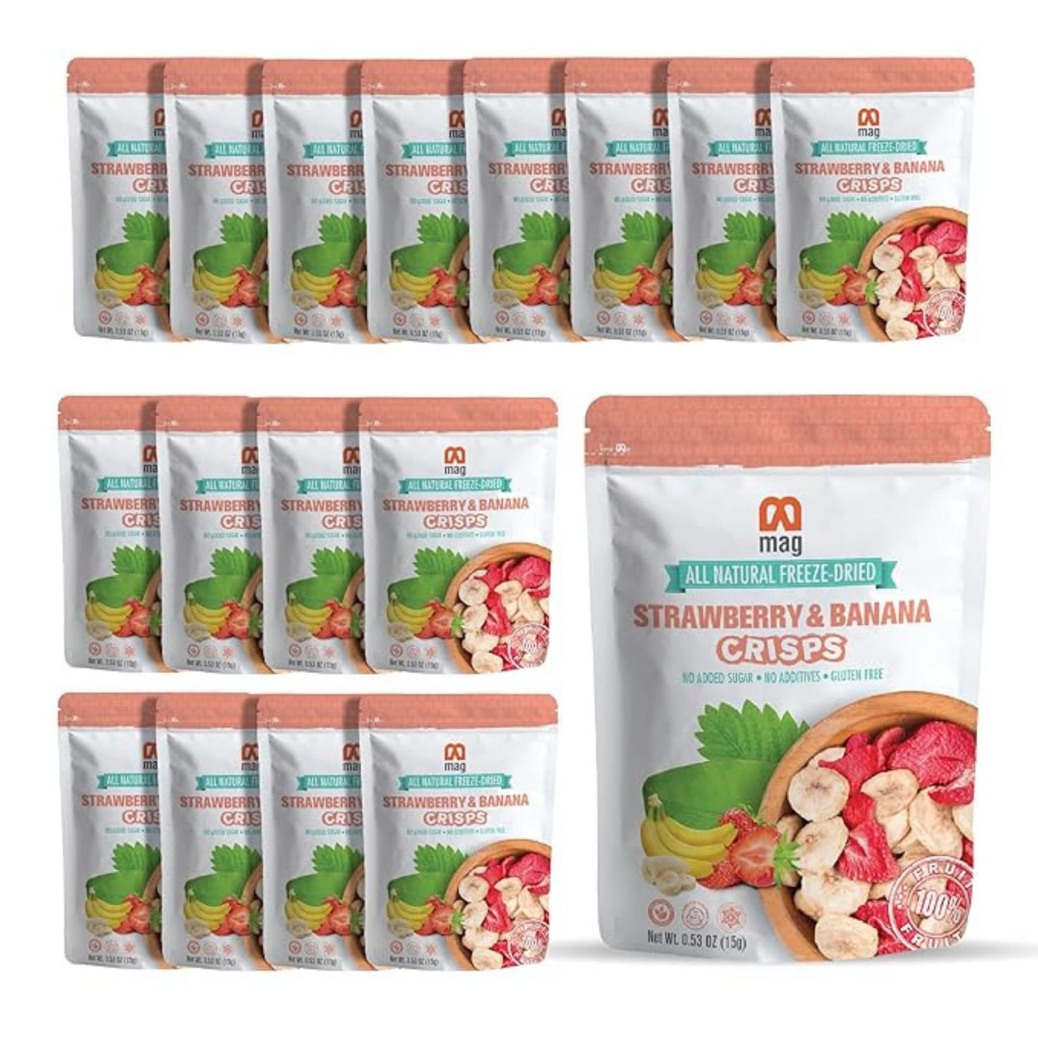 MAG Freeze Dried Fruit Snacks Healty Food Travel Snack Candy With 100% Natural Fruits Slices Chips Dehydrated Food No Added Sugar Gluten Free And Vegan Paleo Friendly Non GMO Pack of 16 0.53 Oz Each