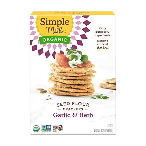 Simple Mills Organic Seed Crackers, Garlic &amp; Herb - Gluten Free, Vegan, Healthy Snacks, Paleo Friendly, 4.25 Ounce (Pack of 1)