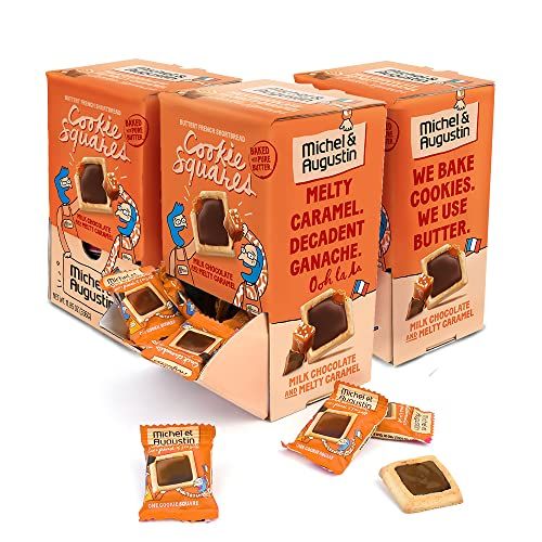 Michel et Augustin Cookies, Individually Wrapped Snacks, 3 Changemaker Gift Boxes, Milk Chocolate &amp; Caramel Shortbread Cookies, Bulk Snacks, 40 French Butter Cookies per Box
