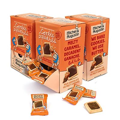 Michel et Augustin Cookies, Individually Wrapped Snacks, 3 Changemaker Gift Boxes, Milk Chocolate &amp; Caramel Shortbread Cookies, Bulk Snacks, 40 French Butter Cookies per Box