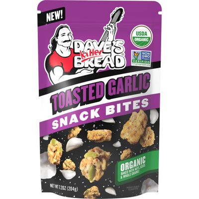 Dave&#39;s Killer Bread Toasted Garlic Organic Snack Bites, Garlic Organic Snacks, 7.2 oz