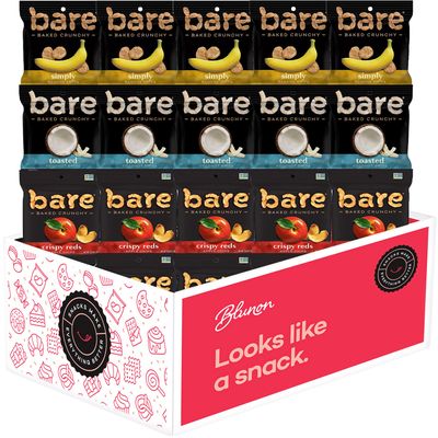 Bare Chips Variety Pack - Assortment of Apple Chips, Banana Chips and Coconut Chips Snack Size - Care Package Gift Box (18 Count)
