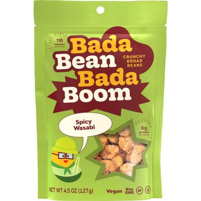 Bada Bean Bada Boom Plant-based Protein, Gluten Free, Vegan, Soy Free, Kosher, Roasted Broad Fava Bean Snacks, Wasabi, 4.5 Ounce (6 Count)