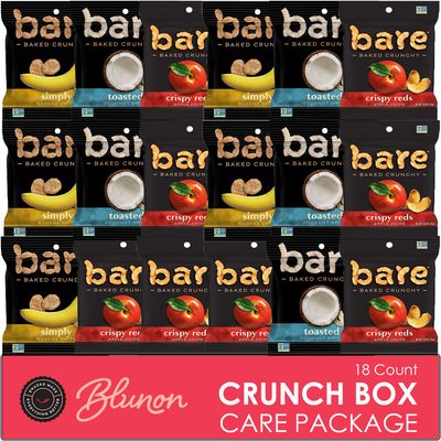 Bare Chips Variety Pack - Assortment of Apple Chips, Banana Chips and Coconut Chips Snack Size - Care Package Gift Box (18 Count)