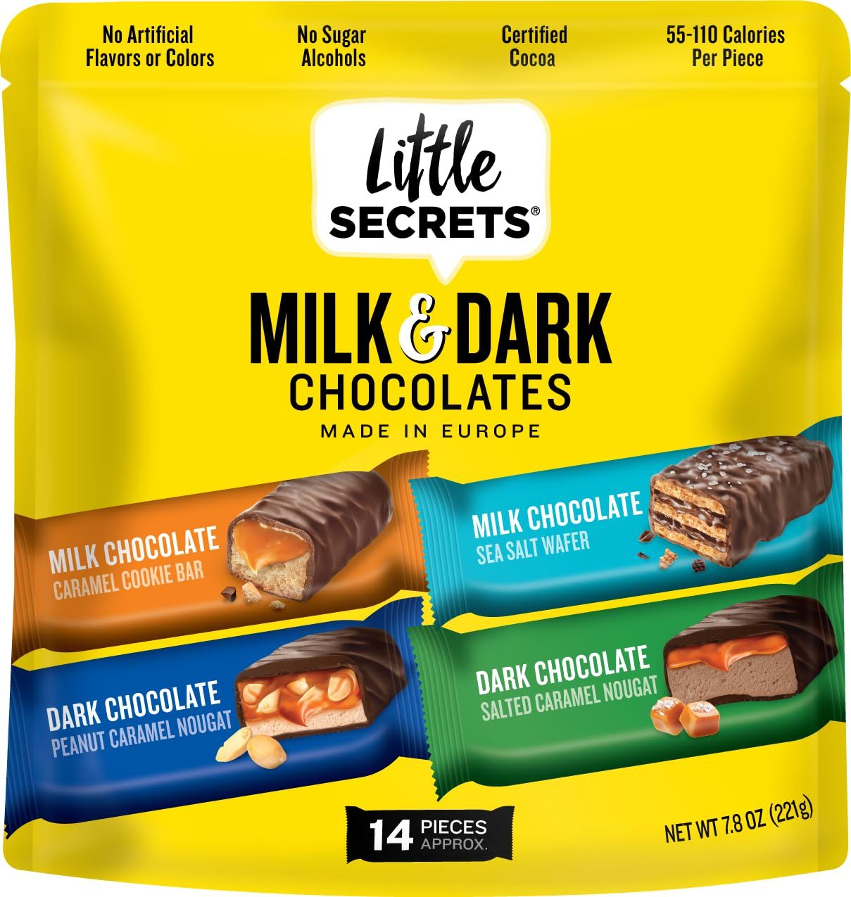Little Secrets Milk &amp; Dark Chocolate Variety Pack | Asssorted 14 Bars | Made in Europe | Nothing Artificial &amp; No Sugar Alcohols | Sustainable Cocoa | 7.8 Ounce, Pack of 1