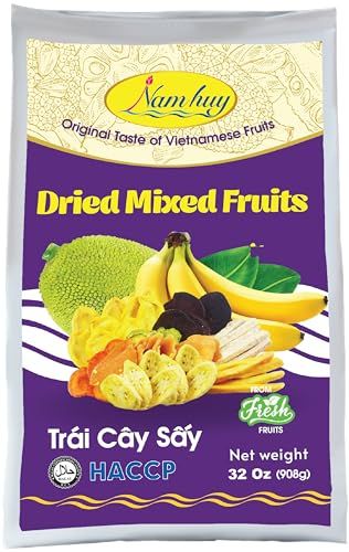 NAM HUY Dried Mixed Fruit Snacks, Original Taste of Vietnamese Fruits, No-Added Sugar or Preservatives, Delicious Crispy Texture, Vegan Snack Packs, HACCP &amp; Halal Certificate (32 Oz)