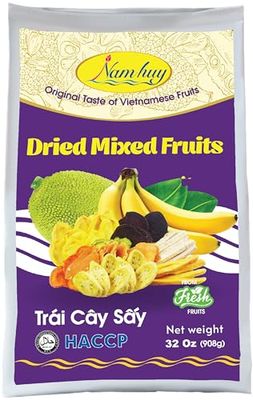 NAM HUY Dried Mixed Fruit Snacks, Original Taste of Vietnamese Fruits, No-Added Sugar or Preservatives, Delicious Crispy Texture, Vegan Snack Packs, HACCP &amp; Halal Certificate (32 Oz)