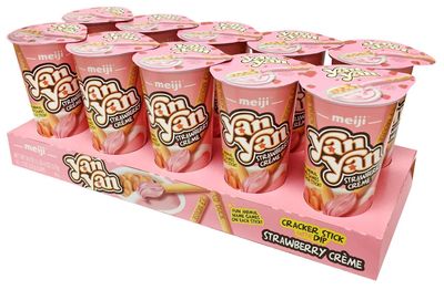 Meiji Yan Yan Dipping Sticks, Strawberry CrÃƒÂ¨me - 2 oz, Pack of 10 - Cracker Sticks with Fun Animals Phrases