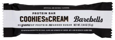 Barebells Protein Bar, Cookies &amp; Cream, 20g Protein, No Added Sugar, 55g, 1.94 Ounce (Pack of 12)
