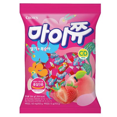 LENITH K-Food Crown Chewy Fruit Snack Gummy Variety Pack Fruit Gummy Candy 284g - Strawberry and Peach (Pack of 1)