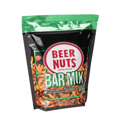 BEER NUTS Bar Mix wWasabi - Pretzels, Cheese Stix, Sesame Stix, Insane Grain &amp; Wasabi Peas - 20oz Resealable Bag (Pack of 1)