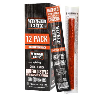 Buffalo Chicken and Pepper Jack Cheese Sticks | Tender, Flavorful, Extra Large Chicken Jerky Sticks with 12g of Protein Per Meat Stick, Gluten Free, Low Carb, Healthy Snacks for Adults (12 Sticks)