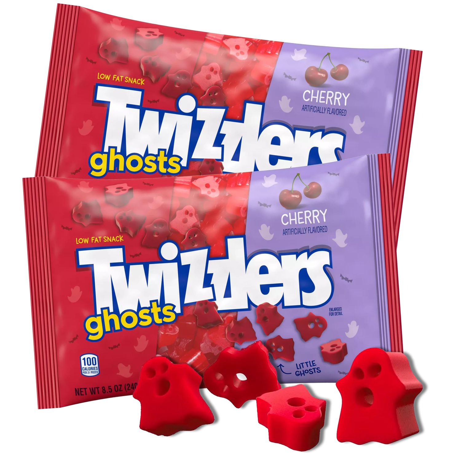 Licorice Ghosts Cherry Candy, 2 Pack Chewy Fruit Flavored Sweet Candy For Parties, Snacks and Treats - 8.5 Ounce bags