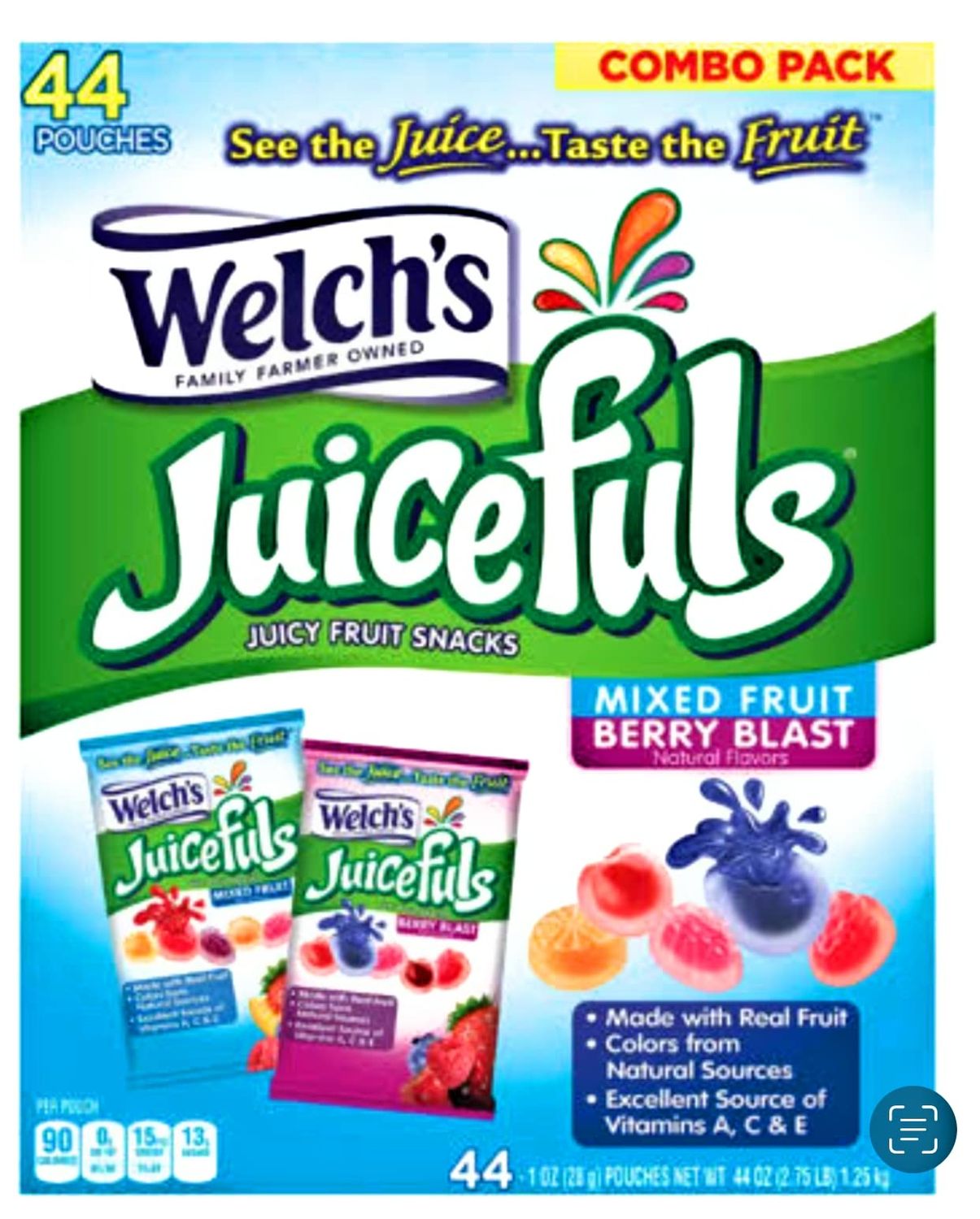 Welch&#39;s Juicefuls Juicy Fruit Snacks, Mixed Fruits, Berry Blast, 44ct