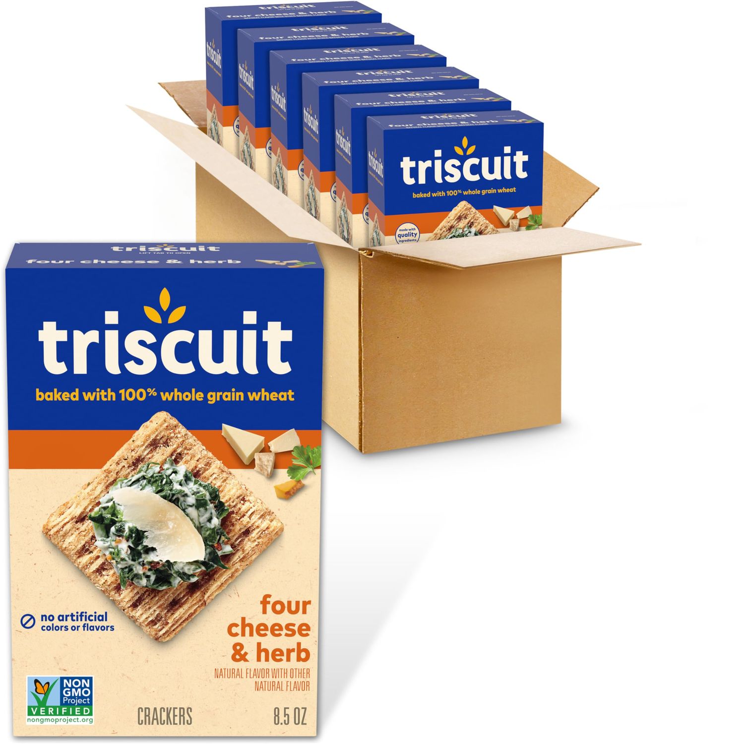 Triscuit Four Cheese and Herb Whole Grain Wheat Crackers, 6 - 8.5 oz Boxes