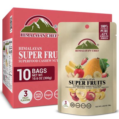 Himalayan Chef Super Reds Freeze-Dried Fruit Cashew Nut Crisps, 30geach - 10 Pack | Mix Superfood Fruits | Healthy Snacks Packed with Multivitamins, High Fiber &amp; Antioxidants for Energy Boost