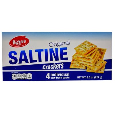 Bickies Original Saltine Crackers Light &amp; Crispy Lunch Snacks Made with Wheat Flour &amp; Authentic Salty Butter Flavor - Guilt-Free Saltine Crackers with 4 stay fresh packs - 8 oz