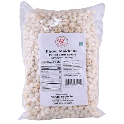 TAJ Uncooked Phool Makhana 14oz Bulk Pack | Fox Nut, Popped Lotus Seed