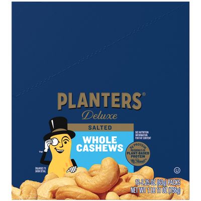 Planters Deluxe Cashews, 2.25oz Bags, 12 Count (Pack of 1)