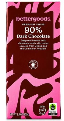 90% Swiss Dark Chocolate BetterGoods Bar, 3.5oz, Gluten Free Low Carb Snack Keto Friendly Desert Food Sweets by