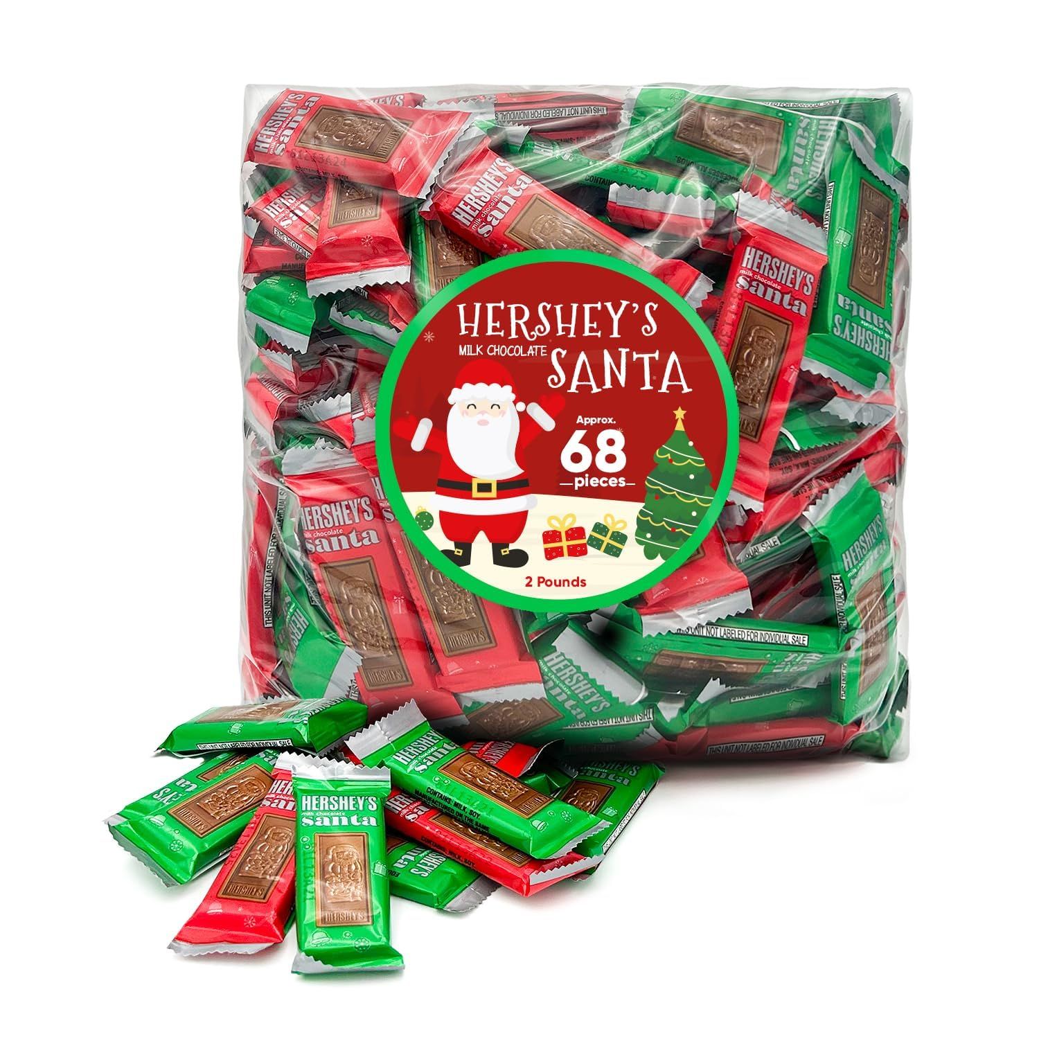 Christmas Milk Chocolate Santa Bar- 2 Pounds Approx 70 Pieces Snack Size Chocolate Bars - Holiday Treats, Christmas Candy Bulk - Ideal for Seasonal Celebrations - Santa Chocolate Candy