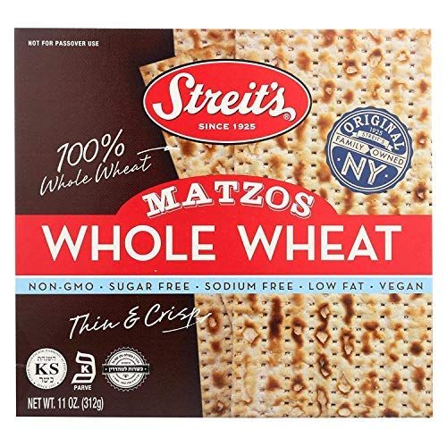 Streit&#39;s 100% Whole Wheat Matzo Crackers, Low Fat, 0g Trans Fat, Sodium Free, Sugar Free, Vegan Friendly, Kosher, Non-GMO, 11 Ounce (Pack of 12)