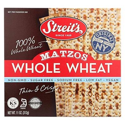 Streit&#39;s 100% Whole Wheat Matzo Crackers, Low Fat, 0g Trans Fat, Sodium Free, Sugar Free, Vegan Friendly, Kosher, Non-GMO, 11 Ounce (Pack of 12)