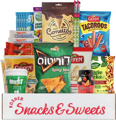 The Ultimate Kosher Snack Box (19 Count), Kosher Care Package, Sweet &amp; Savory Variety, Kid Favorite Gift Box - Gefen Noodle Soups - Must Gum - Fruit Punch - Candy &amp; Snacks