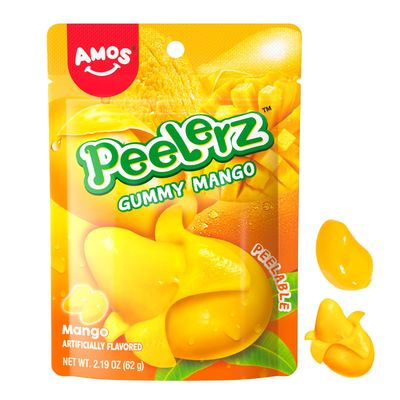 Amos Peelable Mango Candy, Peelerz Gummy Mango Peeling Candy,Resealable 2.19oz Bag Christmas Candy (Pack of 8)