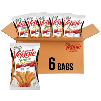 Sensible Portions Veggie Straws, Screamin&#39; Hot Flavor, Gluten-Free Chips, 6 Ounce Bag, 6-Pack