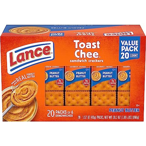Lance Sandwich Crackers, ToastChee Peanut Butter, 20 Individually Wrapped Packs, 6 Sandwiches Each (Pack of 6)